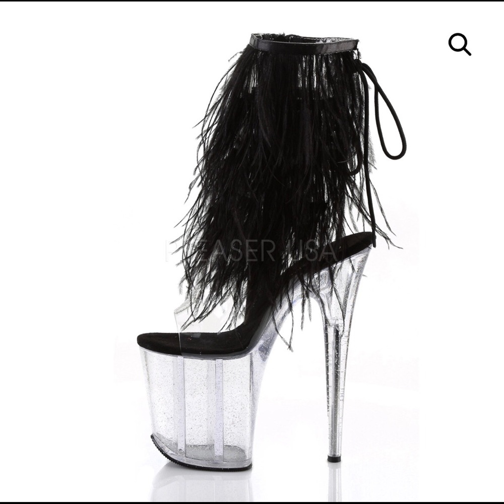 Black & Clear Furry Pleaser Ankle Boot.